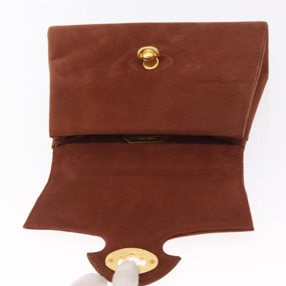 GIVENCHY Hand Bag Suede Brown Gold Auth 159158