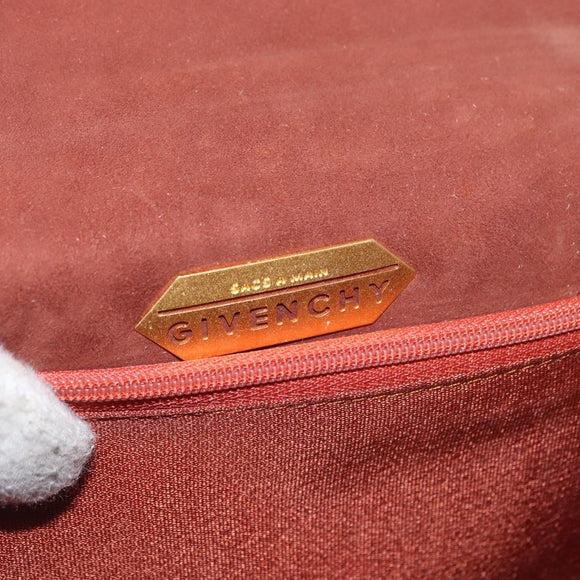 GIVENCHY Hand Bag Suede Brown Gold Auth 159158