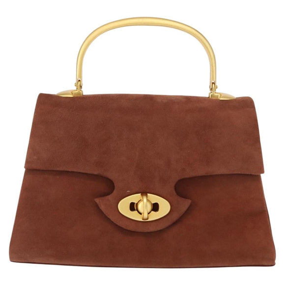 GIVENCHY Hand Bag Suede Brown Gold Auth 159158