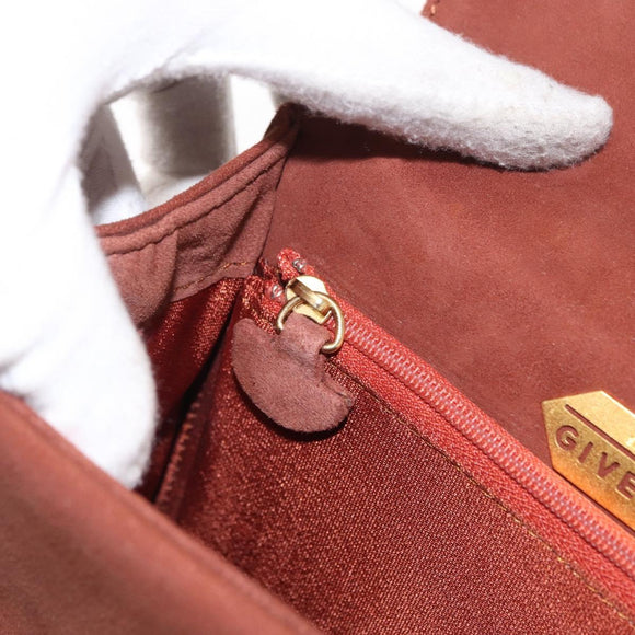 GIVENCHY Hand Bag Suede Brown Gold Auth 159158