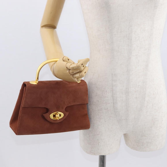 GIVENCHY Hand Bag Suede Brown Gold Auth 159158