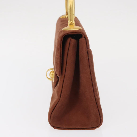 GIVENCHY Hand Bag Suede Brown Gold Auth 159158