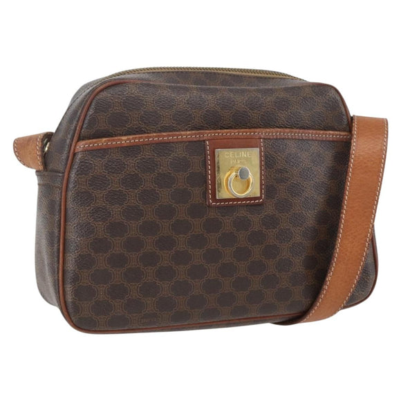 CELINE Macadam Canvas Shoulder Bag PVC Leather Brown Gold Auth 159160