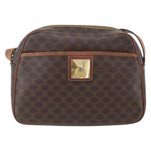 CELINE Macadam Canvas Shoulder Bag PVC Leather Brown Gold Auth 159160