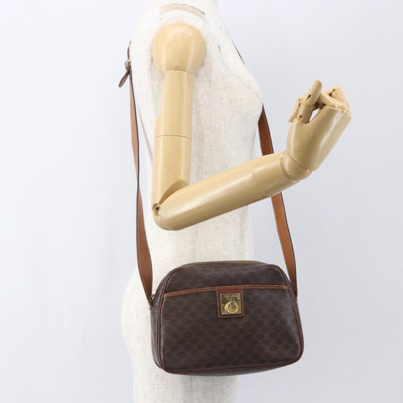 CELINE Macadam Canvas Shoulder Bag PVC Leather Brown Gold Auth 159160