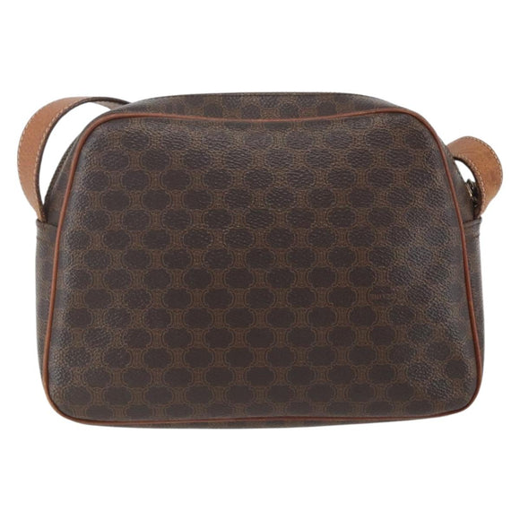 CELINE Macadam Canvas Shoulder Bag PVC Leather Brown Gold Auth 159160