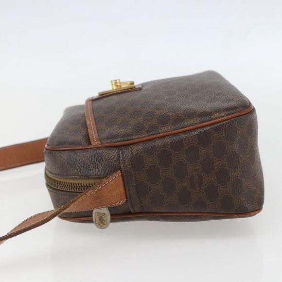 CELINE Macadam Canvas Shoulder Bag PVC Leather Brown Gold Auth 159160