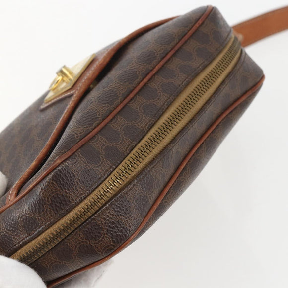 CELINE Macadam Canvas Shoulder Bag PVC Leather Brown Gold Auth 159160