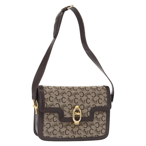 CELINE C Sulky Horse Carriage Shoulder Bag Canvas Beige Gold Auth 159163