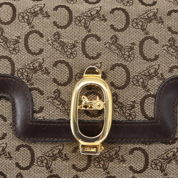 CELINE C Sulky Horse Carriage Shoulder Bag Canvas Beige Gold Auth 159163