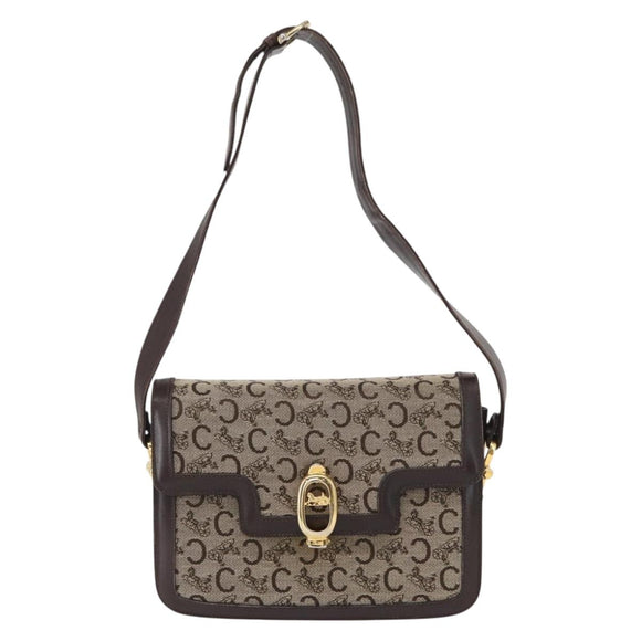 CELINE C Sulky Horse Carriage Shoulder Bag Canvas Beige Gold Auth 159163