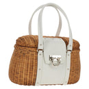 Salvatore Ferragamo Gancini Hand Bag Rattan Beige Silver Auth 159168V-1