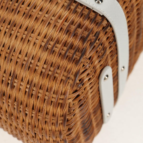 Salvatore Ferragamo Gancini Hand Bag Rattan Beige Silver Auth 159168V