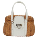 Salvatore Ferragamo Gancini Hand Bag Rattan Beige Silver Auth 159168V-2
