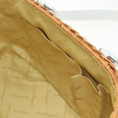 Salvatore Ferragamo Gancini Hand Bag Rattan Beige Silver Auth 159168V-22