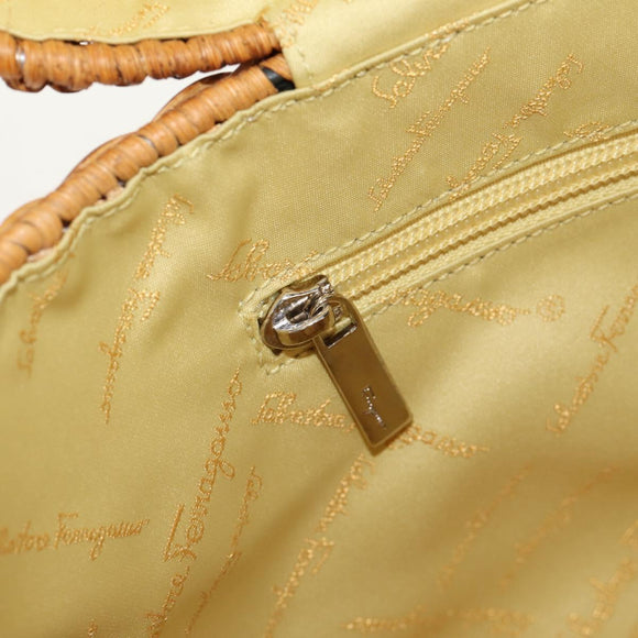 Salvatore Ferragamo Gancini Hand Bag Rattan Beige Silver Auth 159168V