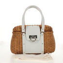 Salvatore Ferragamo Gancini Hand Bag Rattan Beige Silver Auth 159168V-26