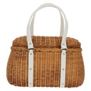 Salvatore Ferragamo Gancini Hand Bag Rattan Beige Silver Auth 159168V-3