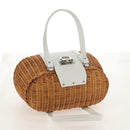 Salvatore Ferragamo Gancini Hand Bag Rattan Beige Silver Auth 159168V-6