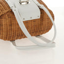 Salvatore Ferragamo Gancini Hand Bag Rattan Beige Silver Auth 159168V-7