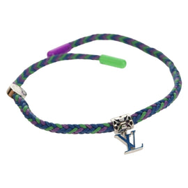 LOUIS VUITTON Brass Friendship Bracelet Leather Blue M0967 LV Auth 159171M