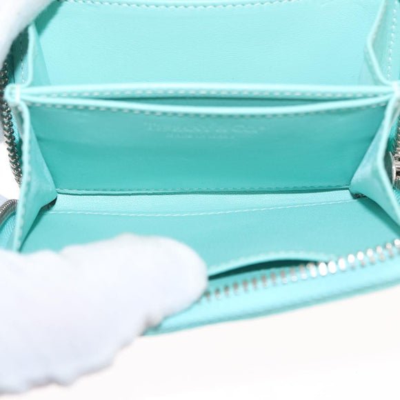 TIFFANY&Co. Coin Purse Leather Turquoise Blue Auth 159173