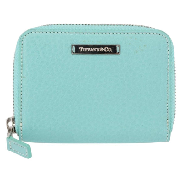 TIFFANY&Co. Coin Purse Leather Turquoise Blue Auth 159173