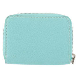 TIFFANY&Co. Coin Purse Leather Turquoise Blue Auth 159173 - 0