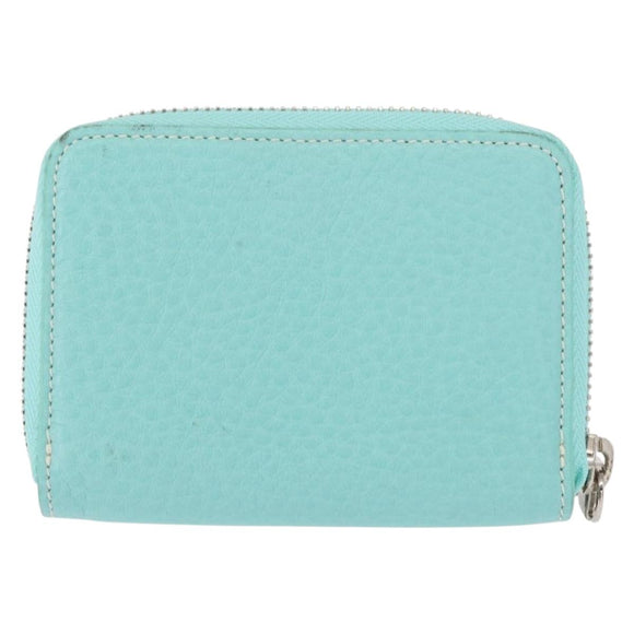 TIFFANY&Co. Coin Purse Leather Turquoise Blue Auth 159173