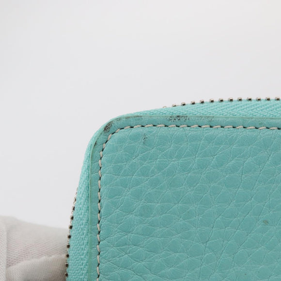 TIFFANY&Co. Coin Purse Leather Turquoise Blue Auth 159173