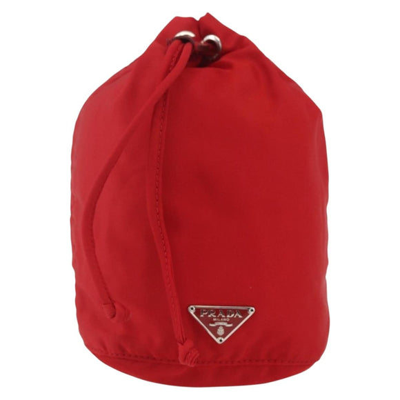 PRADA Pouch Nylon Red Silver Auth 159174