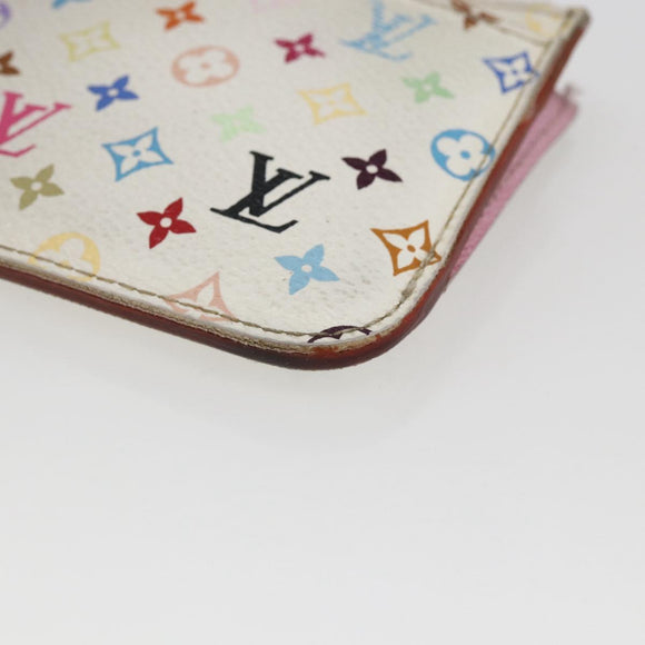 LOUIS VUITTON Multicolor Pochette Cles NM Coin Purse White M93734 LV Auth 159177