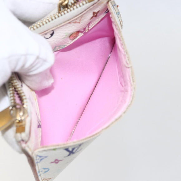LOUIS VUITTON Multicolor Pochette Cles NM Coin Purse White M93734 LV Auth 159177