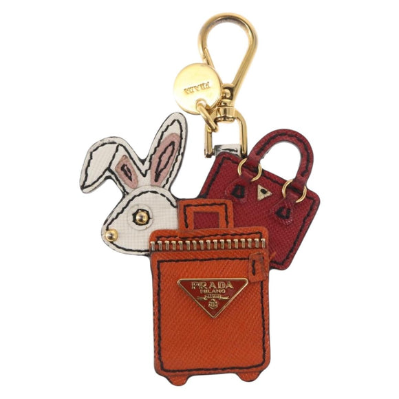 PRADA Key Holder Safiano leather Orange Auth 159187