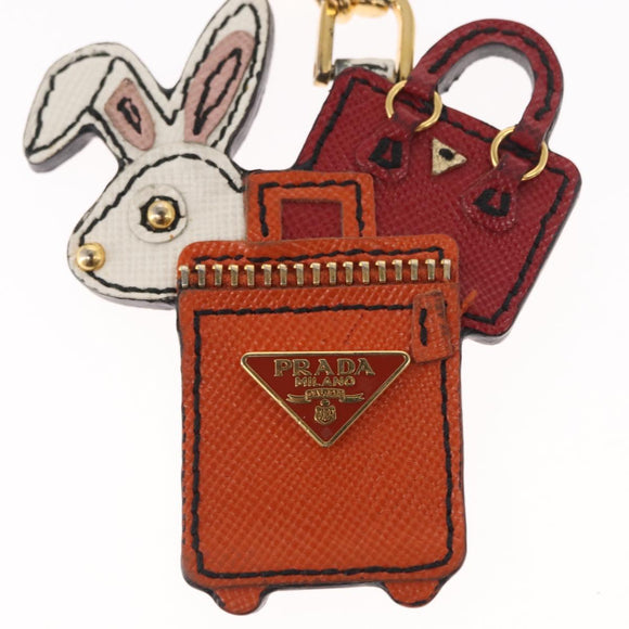 PRADA Key Holder Safiano leather Orange Auth 159187