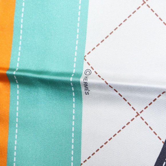 HERMES Carre 90 Scarf Silk ""Tapis de Selle"" Orange Auth 159188
