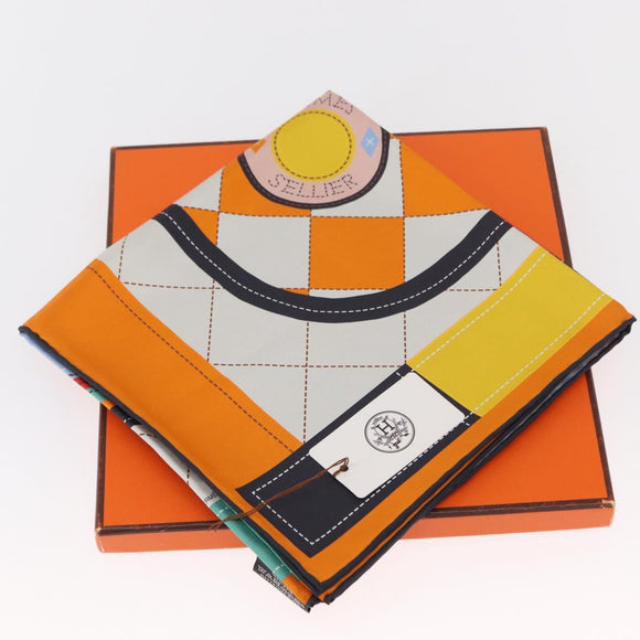 HERMES Carre 90 Scarf Silk ""Tapis de Selle"" Orange Auth 159188
