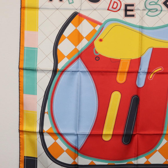 HERMES Carre 90 Scarf Silk ""Tapis de Selle"" Orange Auth 159188