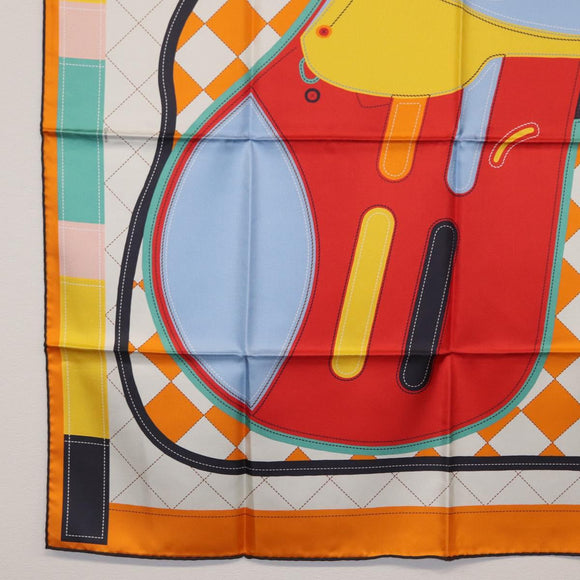 HERMES Carre 90 Scarf Silk ""Tapis de Selle"" Orange Auth 159188
