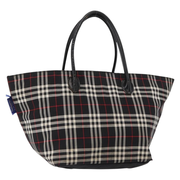 BURBERRY Nova Check Blue Label Tote Bag Nylon Black Silver Auth 159190