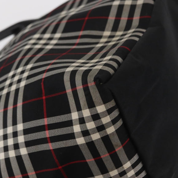 BURBERRY Nova Check Blue Label Tote Bag Nylon Black Silver Auth 159190
