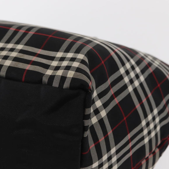 BURBERRY Nova Check Blue Label Tote Bag Nylon Black Silver Auth 159190