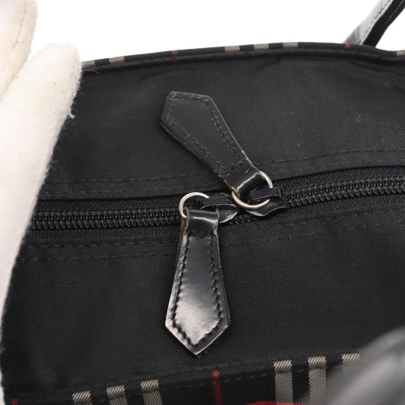 BURBERRY Nova Check Blue Label Tote Bag Nylon Black Silver Auth 159190