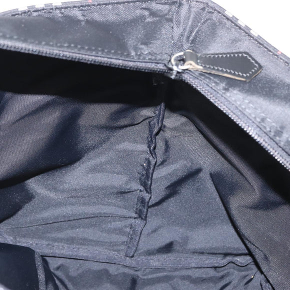 BURBERRY Nova Check Blue Label Tote Bag Nylon Black Silver Auth 159190