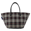 BURBERRY Nova Check Blue Label Tote Bag Nylon Black Silver Auth 159190-13
