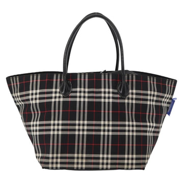 BURBERRY Nova Check Blue Label Tote Bag Nylon Black Silver Auth 159190 - 0