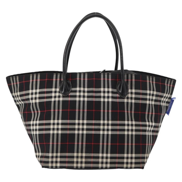 BURBERRY Nova Check Blue Label Tote Bag Nylon Black Silver Auth 159190
