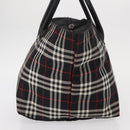 BURBERRY Nova Check Blue Label Tote Bag Nylon Black Silver Auth 159190-3