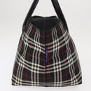 BURBERRY Nova Check Blue Label Tote Bag Nylon Black Silver Auth 159190-4