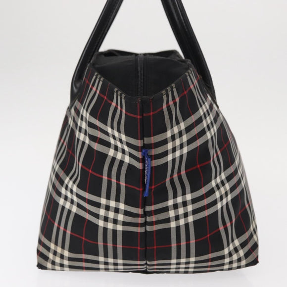 BURBERRY Nova Check Blue Label Tote Bag Nylon Black Silver Auth 159190